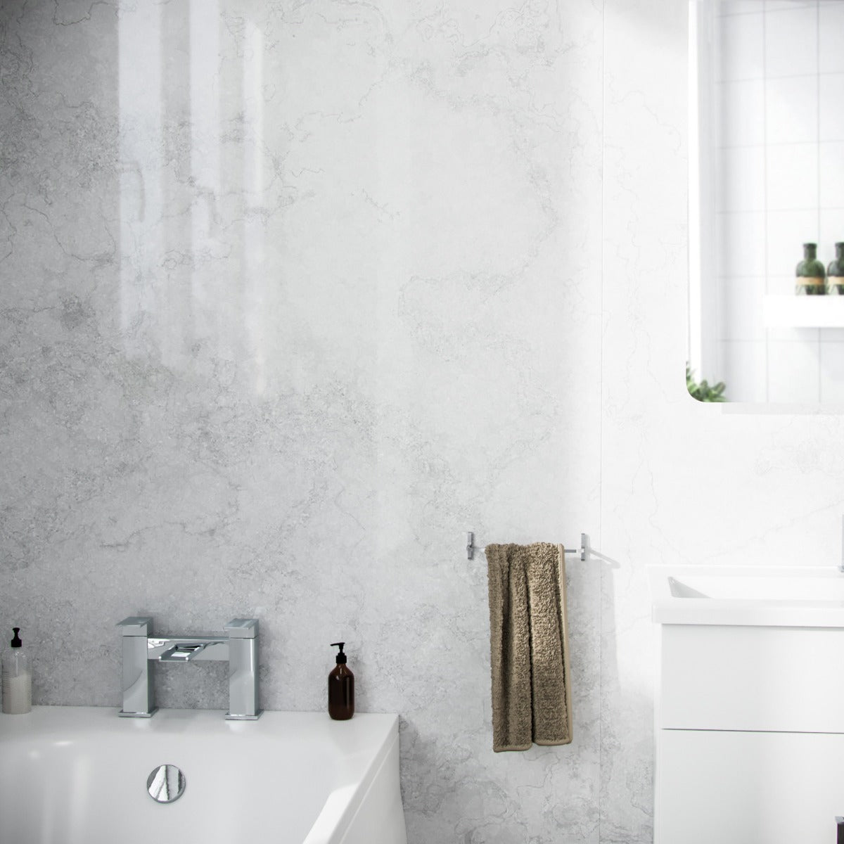 PVC Ceiling Panel/Shower Wall Panel Grey Marble 250mm X 2700mm X 5mm (Pack Of 4)