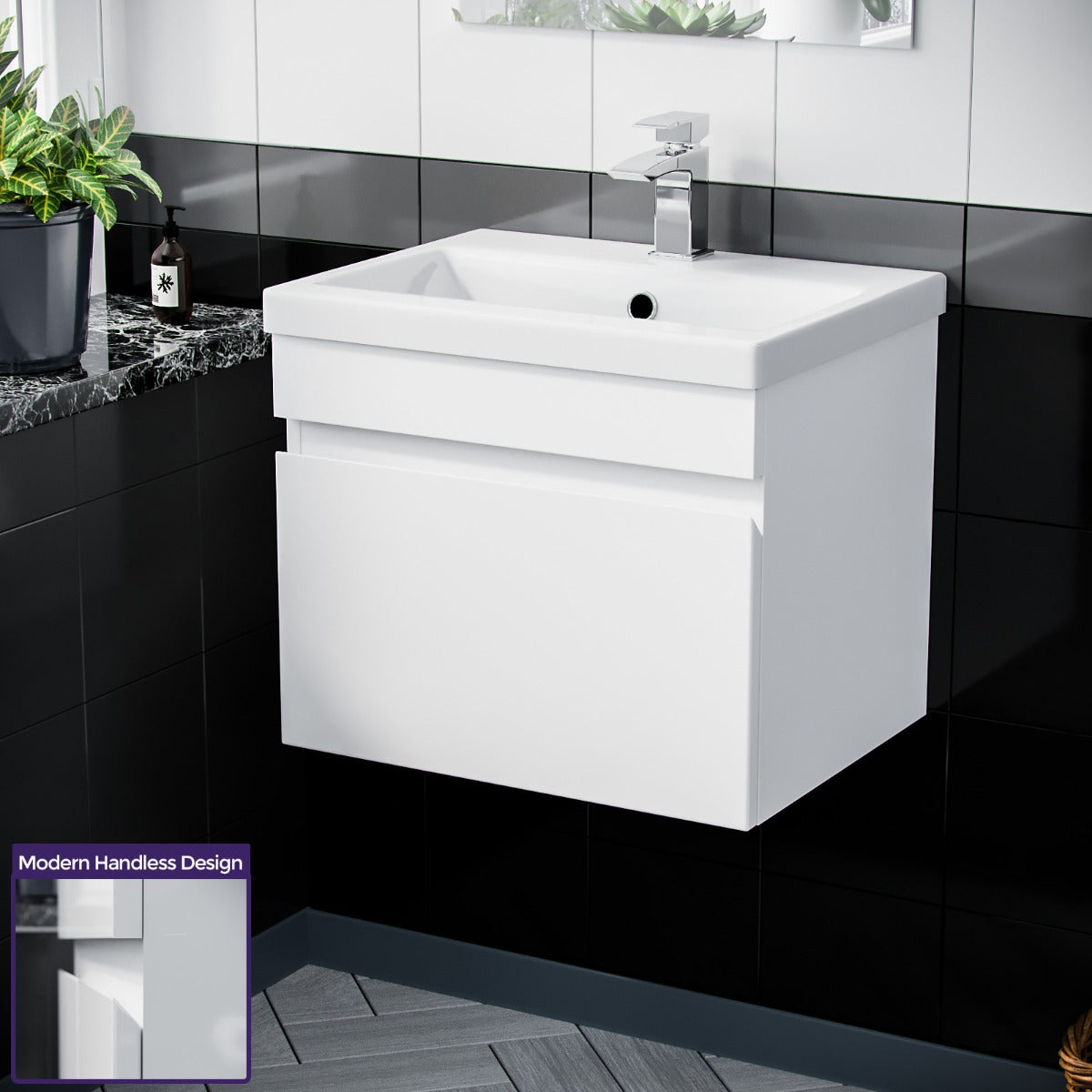 Alaska 500mm 1 Drawer White Wall Hung Vanity Cabinet and Basin Sink Unit