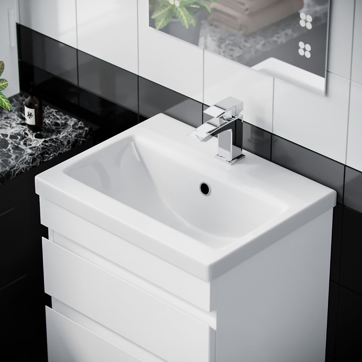 Alaska 600mm 2 Drawer White Wall Hung Vanity Cabinet and Basin Sink Unit