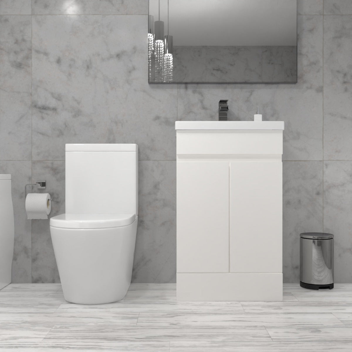 Alaska 500mm Gloss White Freestanding Basin Vanity & Close Coupled Rimless Toilet Set