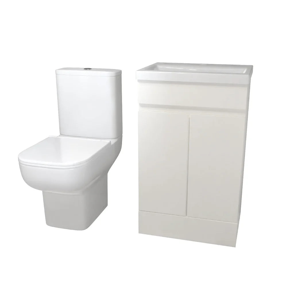 Alaska 500 mm Gloss White Basin Vanity & Close Coupled Toilet White
