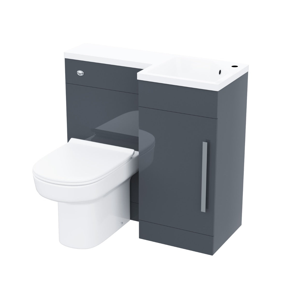 Alaska RH 900mm Flat Pack Vanity Basin Unit, WC Unit & Chem Back to Wall Toilet Grey