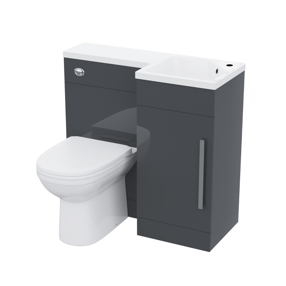 Alaska Flat Pack 900mm Vanity Basin Unit, WC Unit & Welbourne Back to Wall Toilet Grey