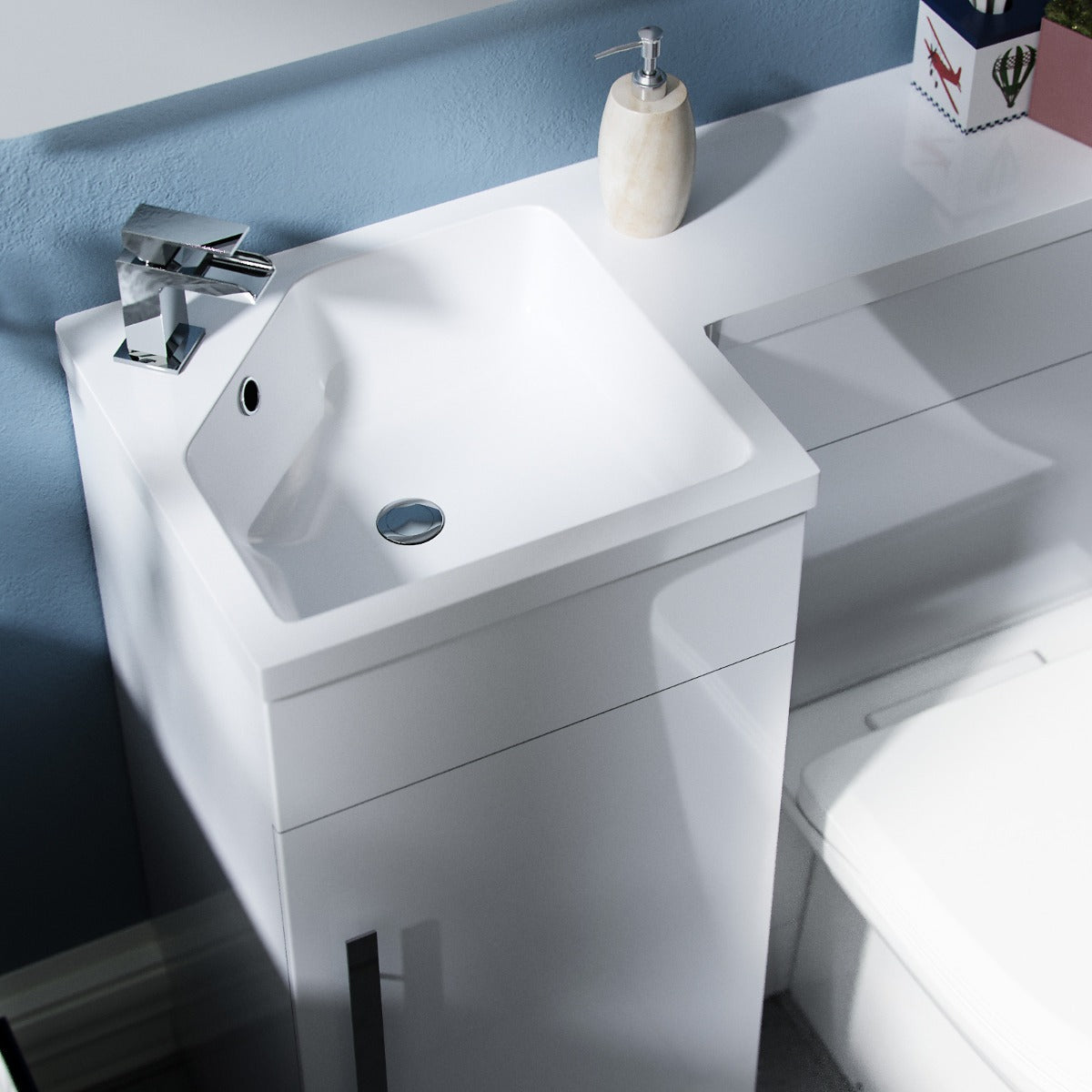 Alaska Left Hand 900mm Vanity Basin Unit, WC Unit & Chem Back to Wall Toilet White