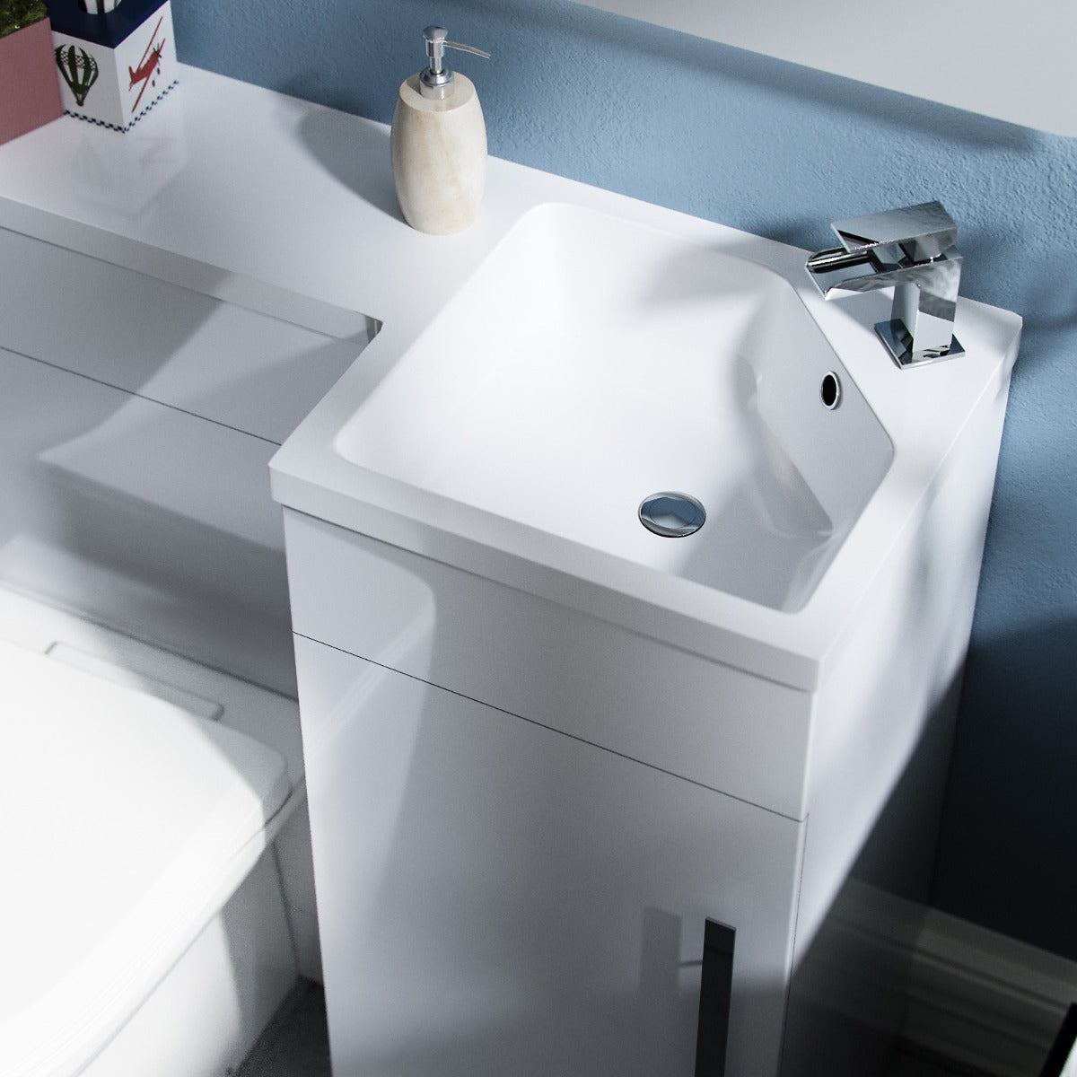 Alaska Right Hand 900mm Vanity Basin Unit, WC Unit & Chem Back to Wall Toilet White