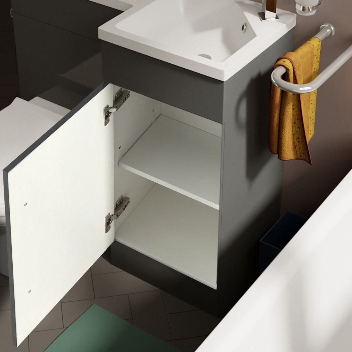 Alaska RH 900mm Flat Pack Vanity Basin Unit, WC Unit & Chem Back to Wall Toilet Grey