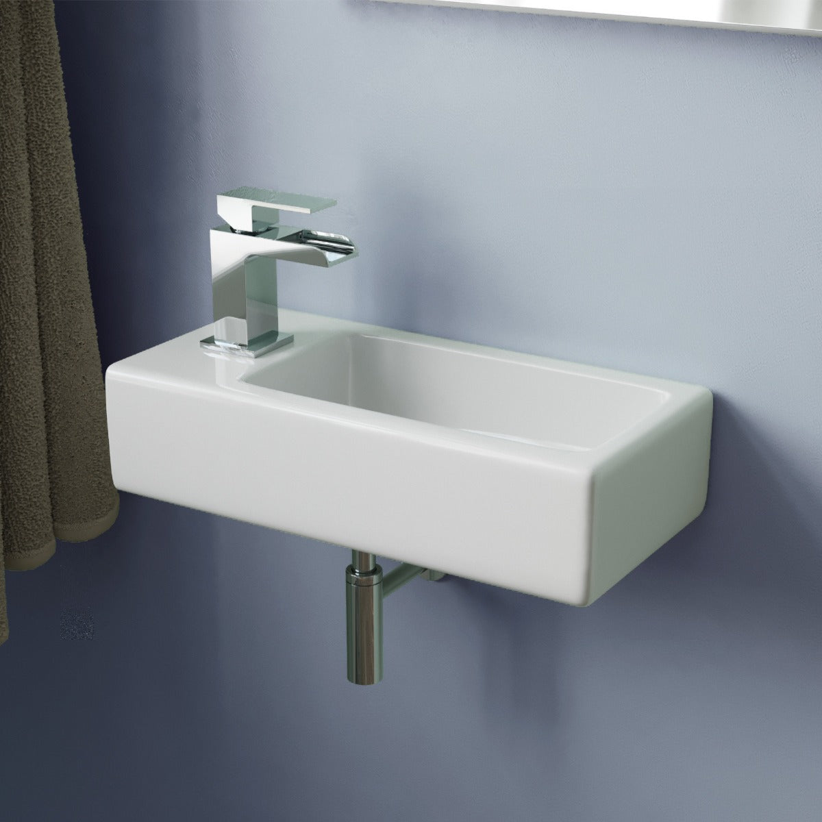 Alvey Wall Hung Left Handed Cloakroom 375mm Basin Sink, Fittings Included