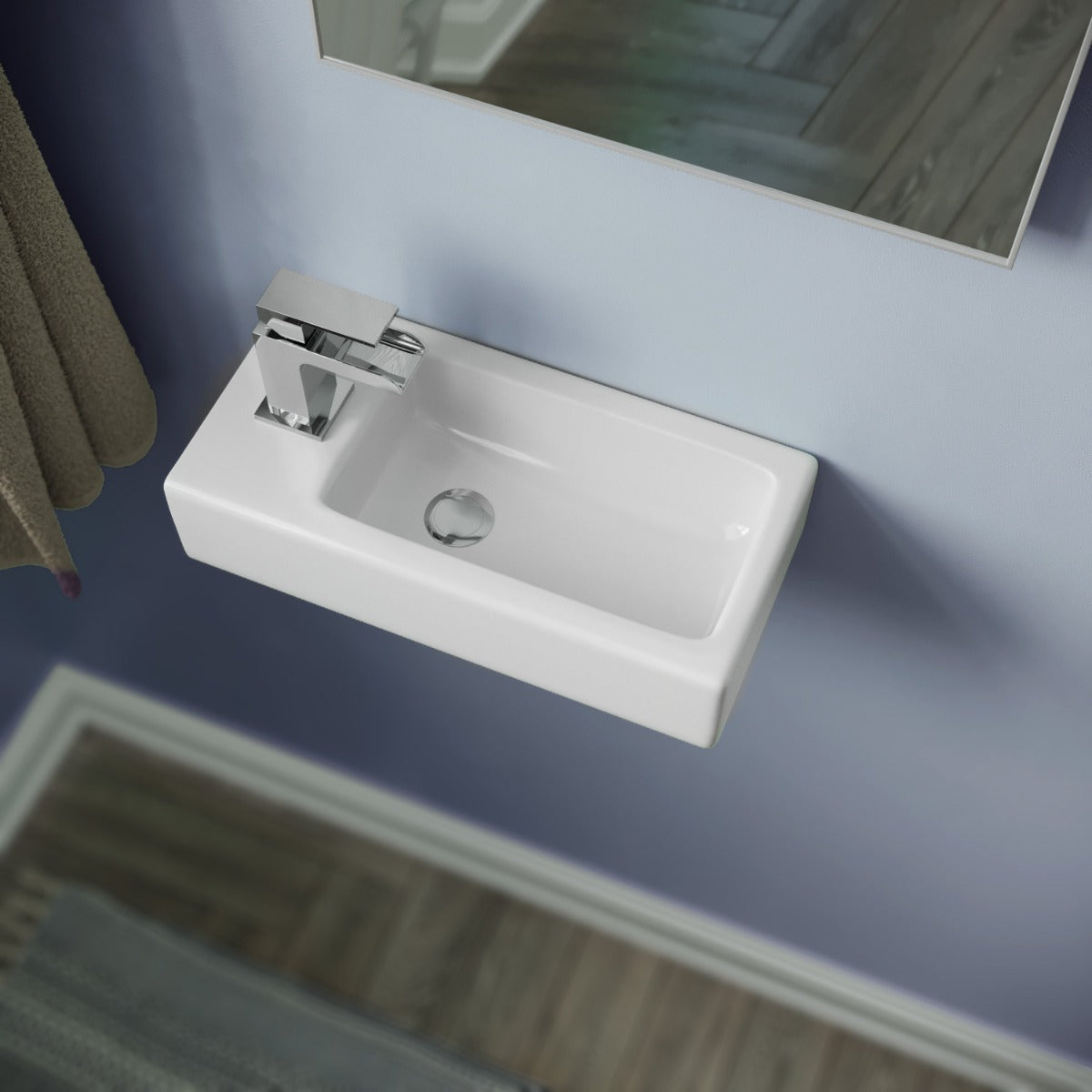 Alvey Wall Hung Left Handed Cloakroom 375mm Basin Sink, Fittings Included