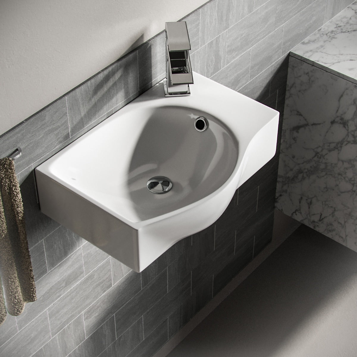 Tulla Wall Hung Rectangle Basin Sink Right Hand