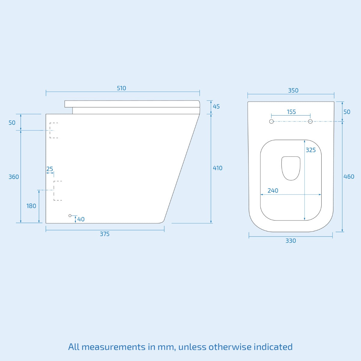 Square Back To Wall Toilet Pan With Soft Close Toilet Seat