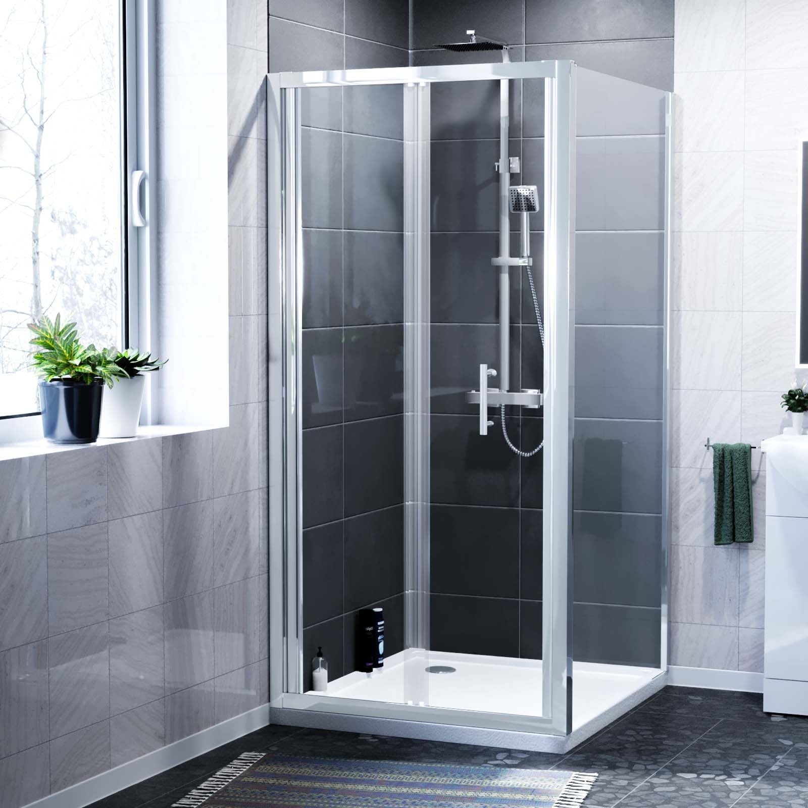 Jupiter Chrome 900mm Shower Bi-Fold Door 900mm Side Panel Enclosure & Tray