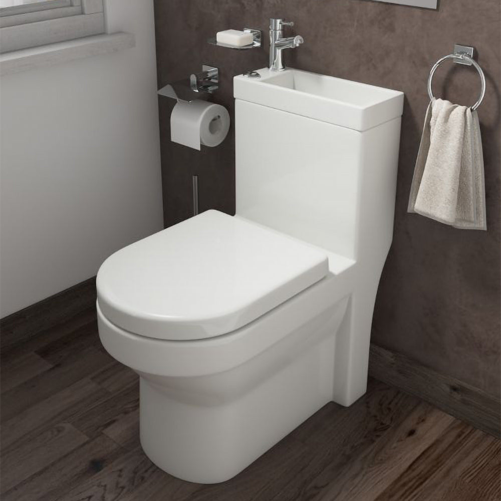 2 In 1 Compact Close Coupled Toilet and Basin Combo Space Saver Unit with Mono Basin Mixer Tap & Waste