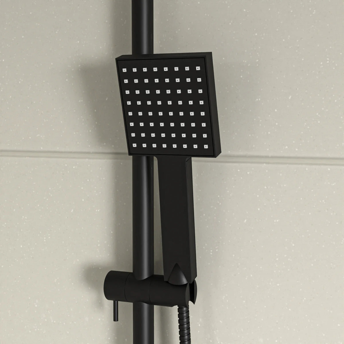 Kinver Square Shower Riser Rail Kit With Bath Mixer Tap & Handset Matte Black