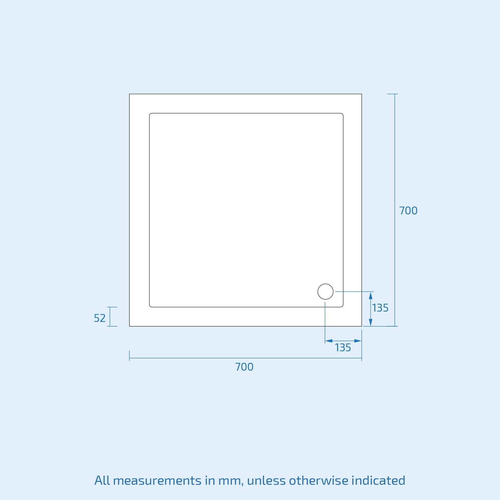 Small 700 x 700 Shower Tray Square Slimline