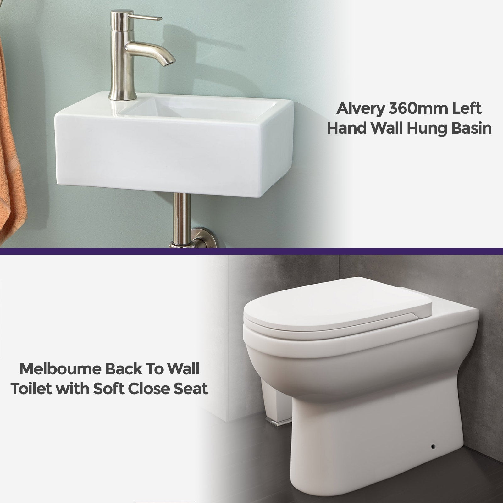 Melbourne Cloakroom Round BTW Toilet & Wall Hung Basin Left Hand Set