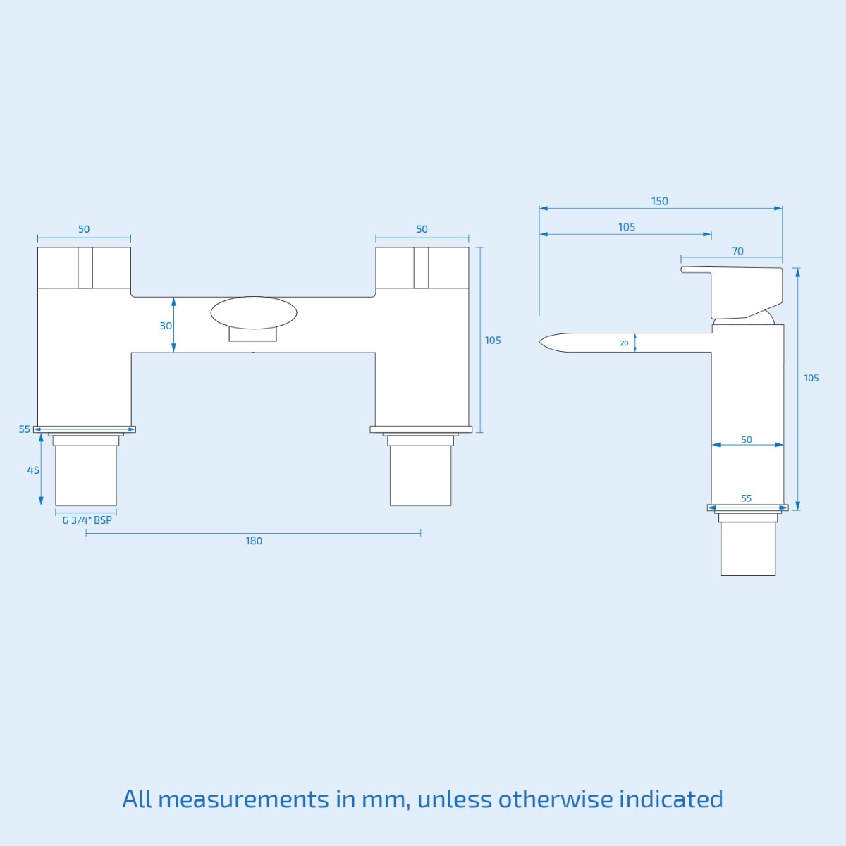 Wander Modern Chrome Design Deck Mounted Bath Filler Tap