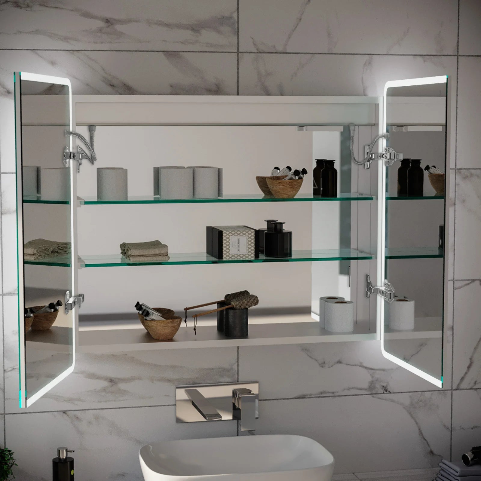 LED Bathroom Mirror Cabinet 2 Doors 800 x 130 x 700mm with Sensor