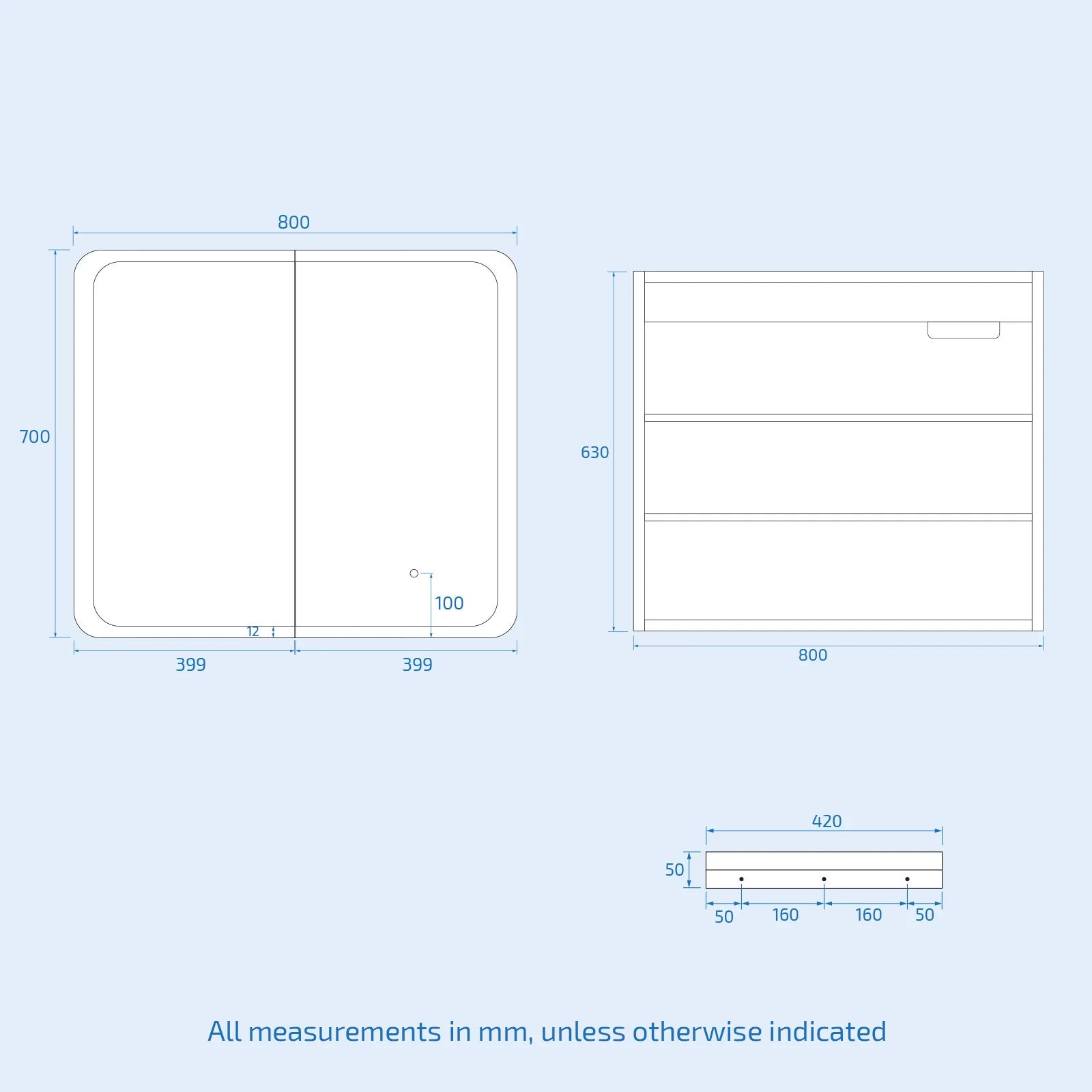 LED Bathroom Mirror Cabinet 2 Doors 800 x 130 x 700mm with Sensor