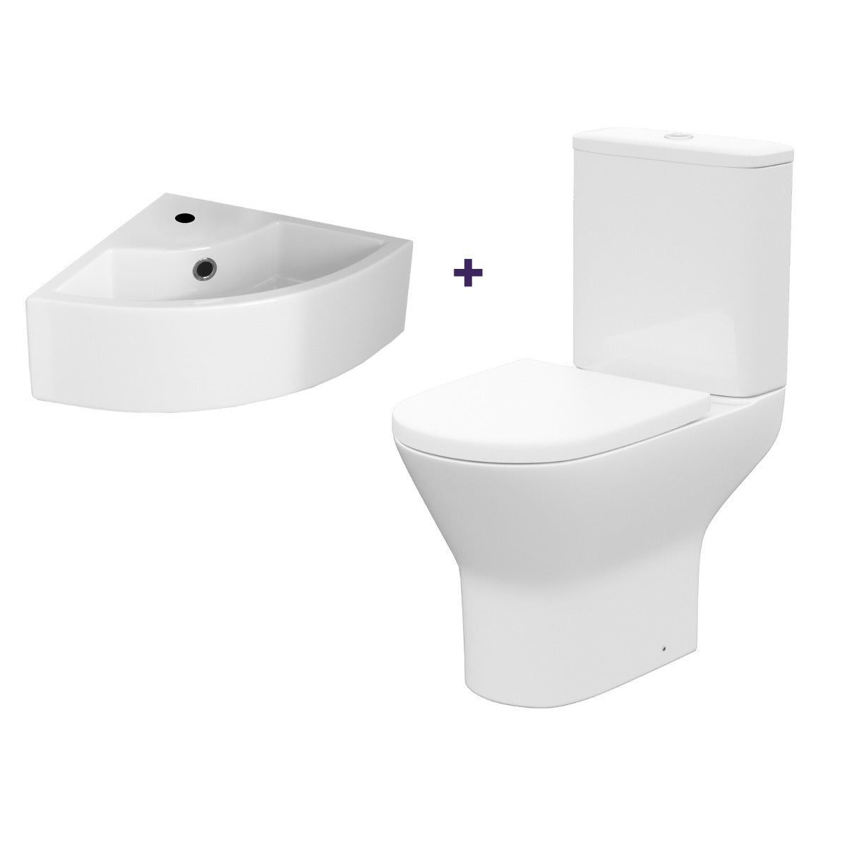 Cloakroom Quarter Circle Corner Basin & Rimless Close Coupled Toilet