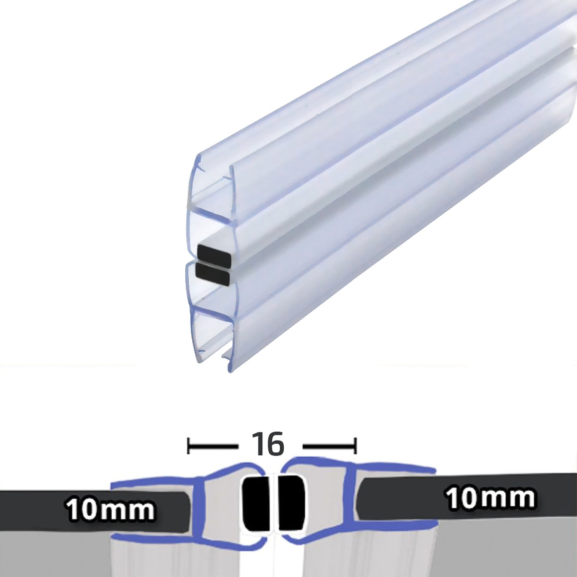 Clear 180° Magnetic Shower Enclosure Seal 10mm x 2000mm