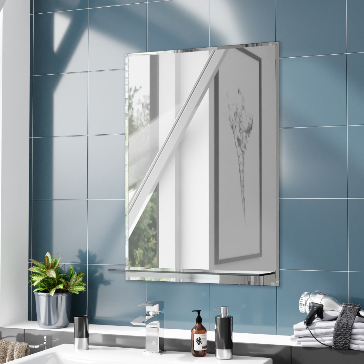 Bowen 500 x 700 Straight Corner Mirror with Glass Shelf