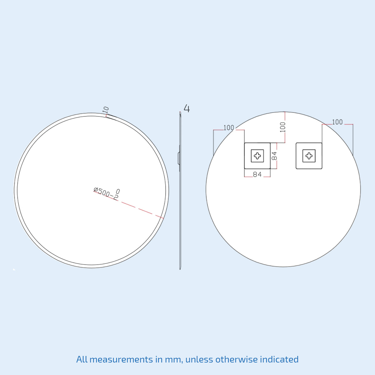 Bowen 500mm Round Mirror