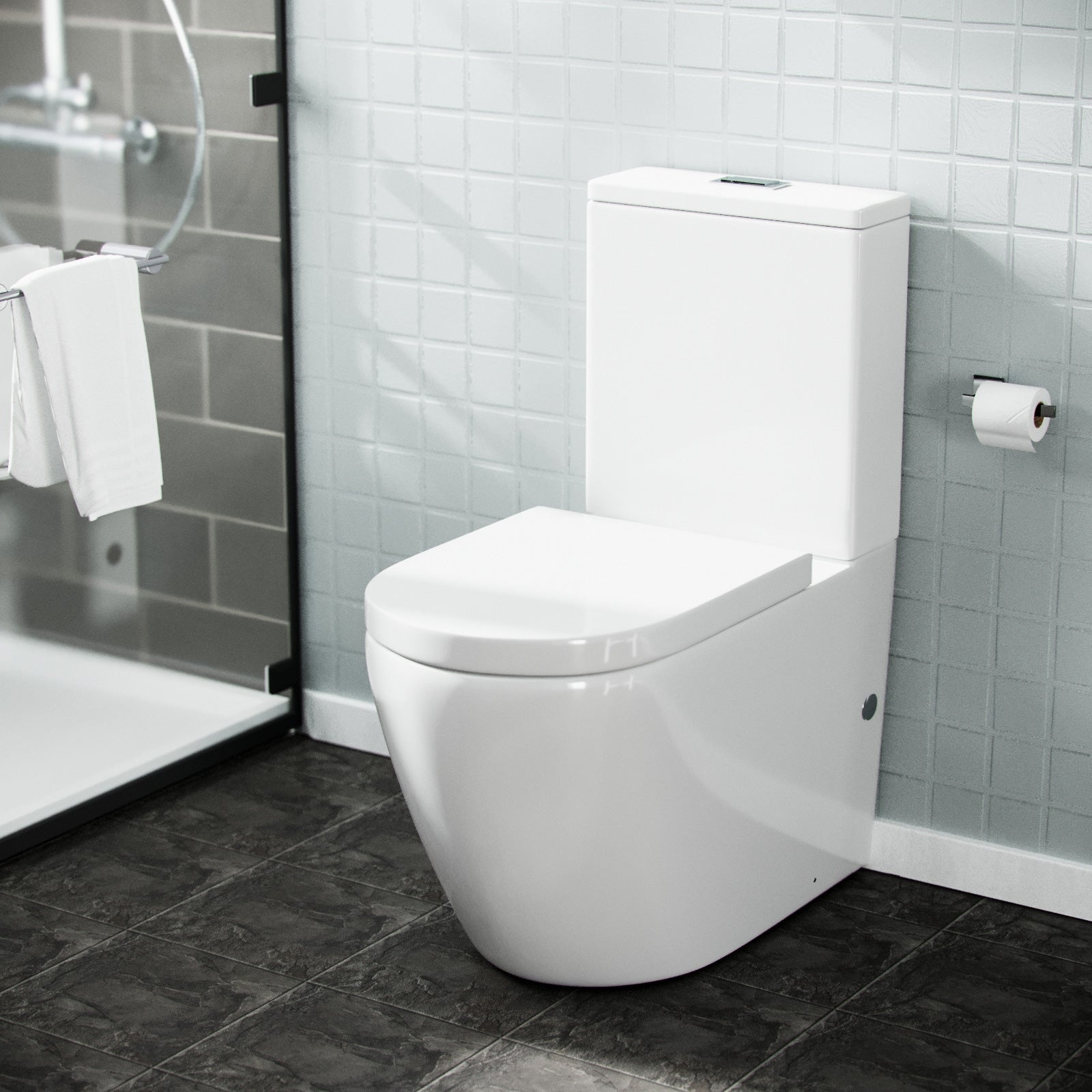 White Ceramic WC Close Coupled Toilet Pan and Seat