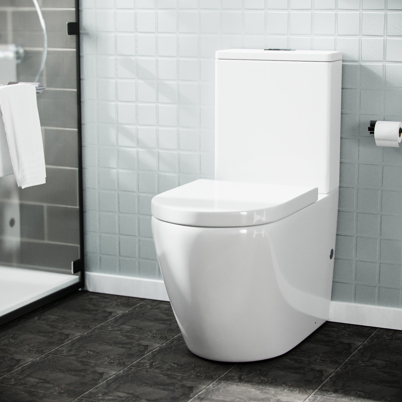 White Ceramic WC Close Coupled Toilet Pan and Seat