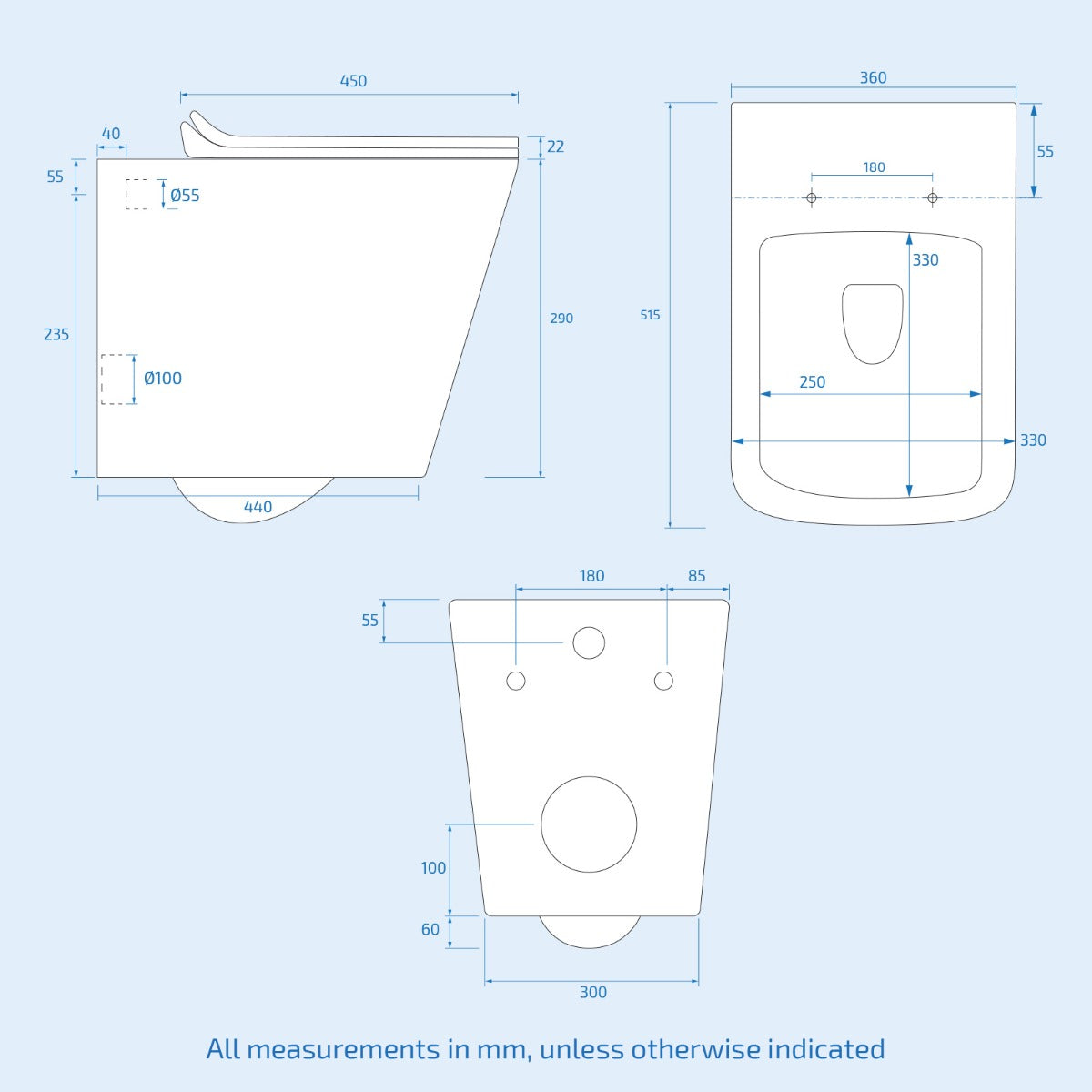 Olton Wall Hung Rimless Toilet Pan with Framed Cistern