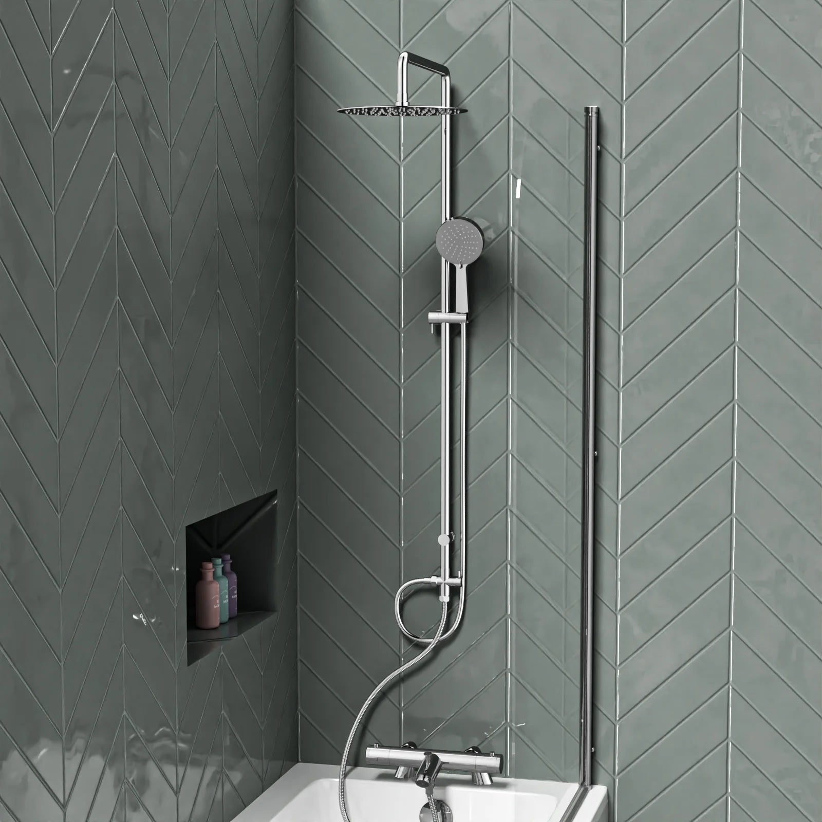 Overhead & Hand Shower Kit, Thermostatic Mixer & Filler Valve - Chrome