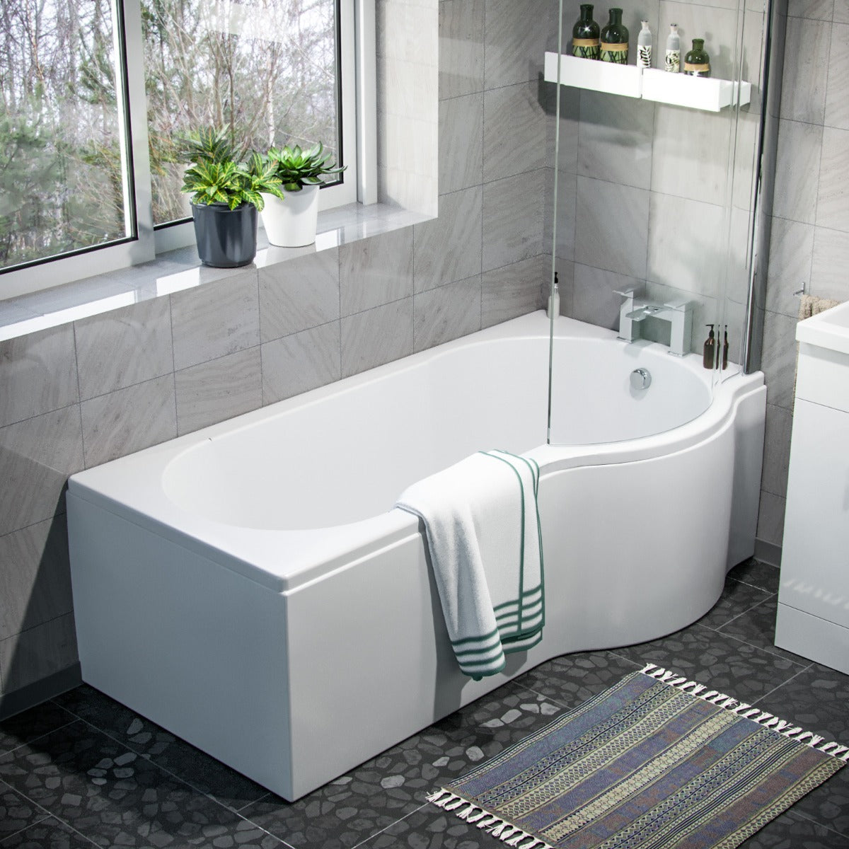 Nanuya P-Shaped RH Bath 500mm Floor Vanity Unit & Close Coupled Toilet Suite