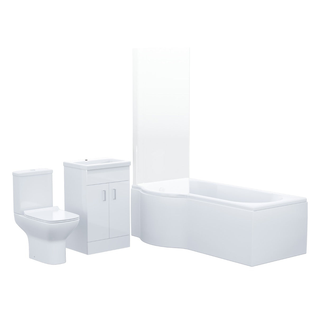 Nanuya P-Shaped LH Bath 500mm Floor Vanity Unit & Close Coupled Toilet Suite