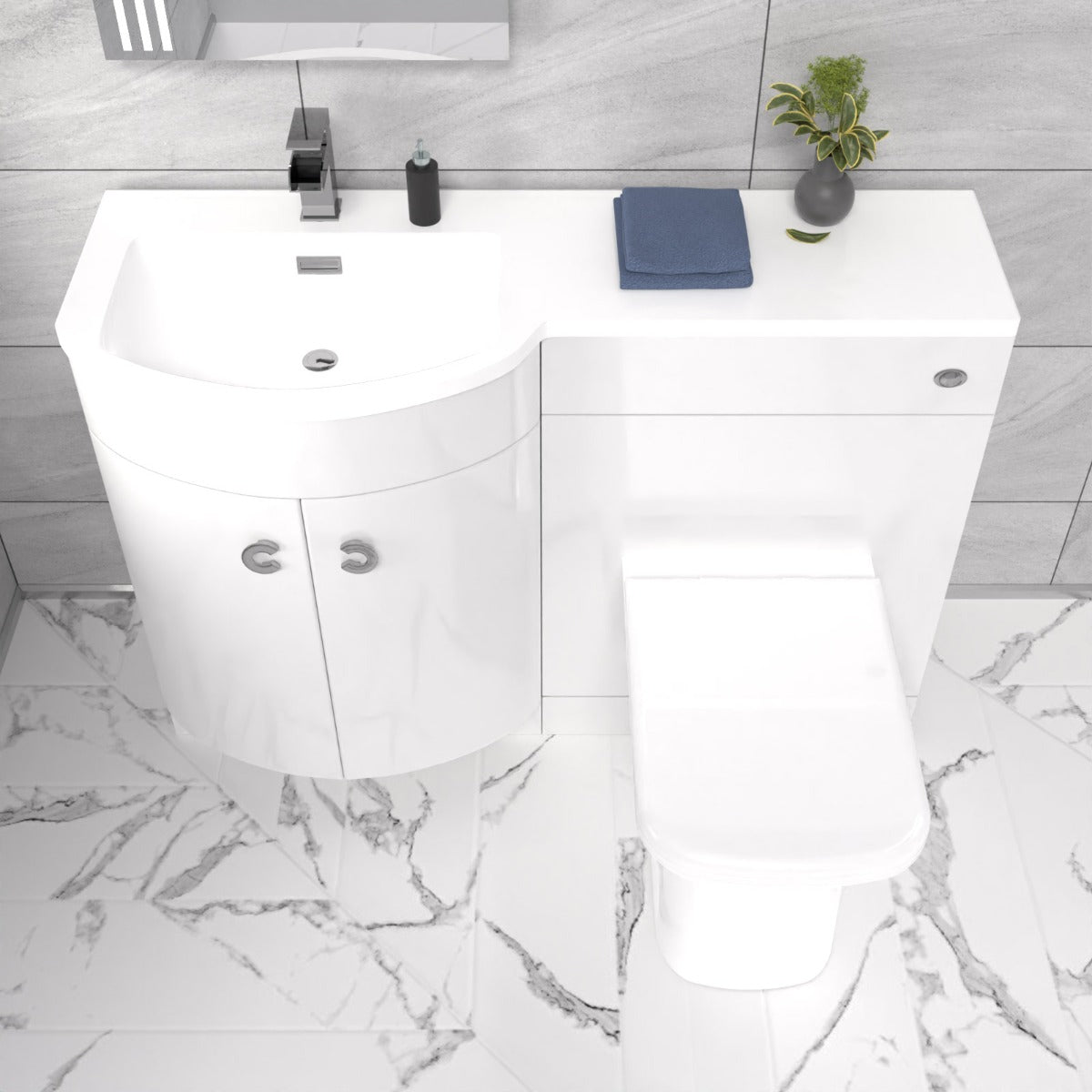 Dene 1100mm Sink White Combination Vanity Unit with BTW Toilet