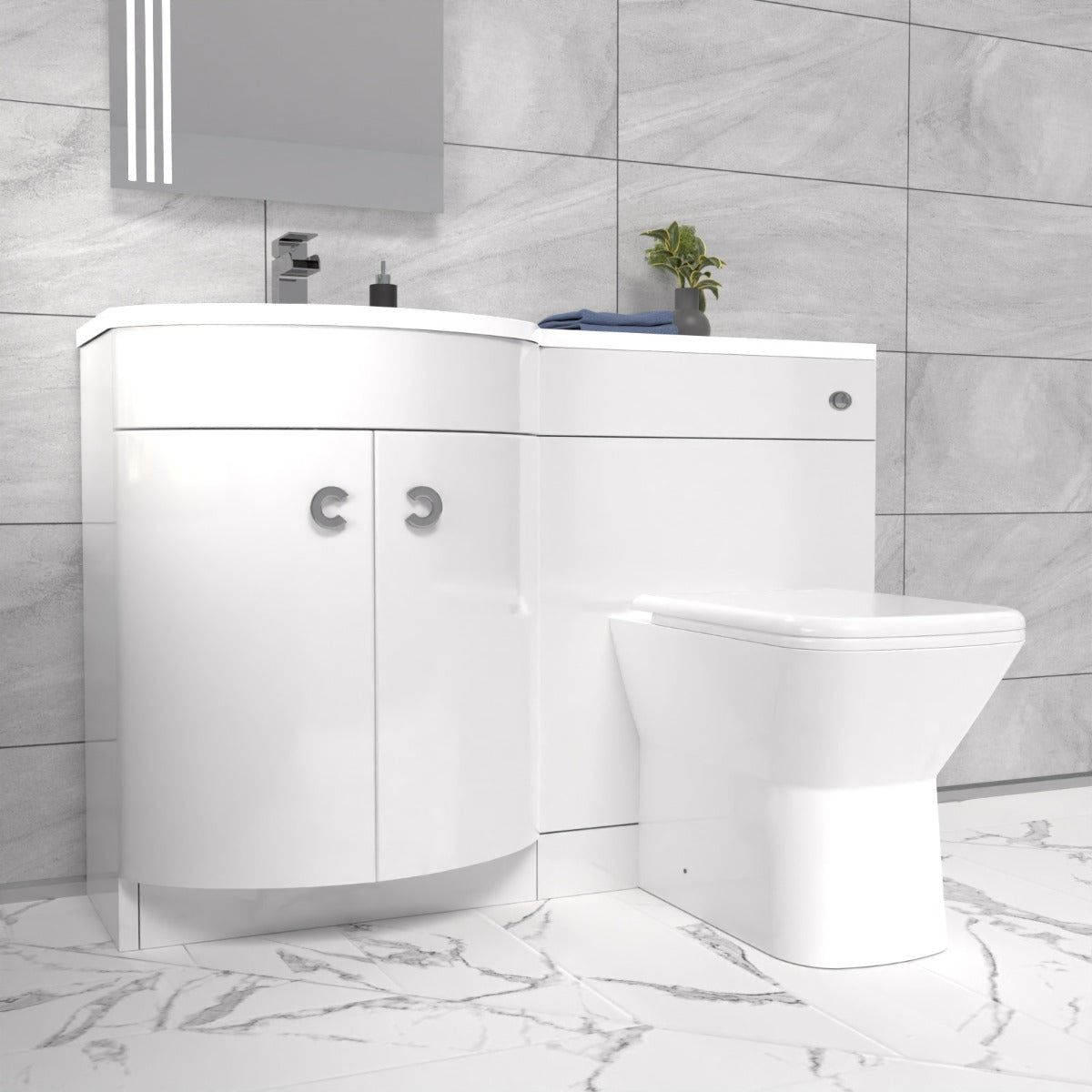 Dene 1100mm Sink White Combination Vanity Unit with BTW Toilet