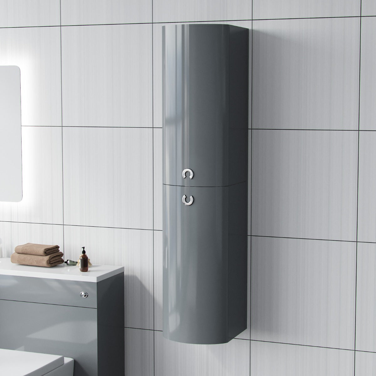 Dene Tall Flat Pack Wall Hung Bathroom Cabinet Grey