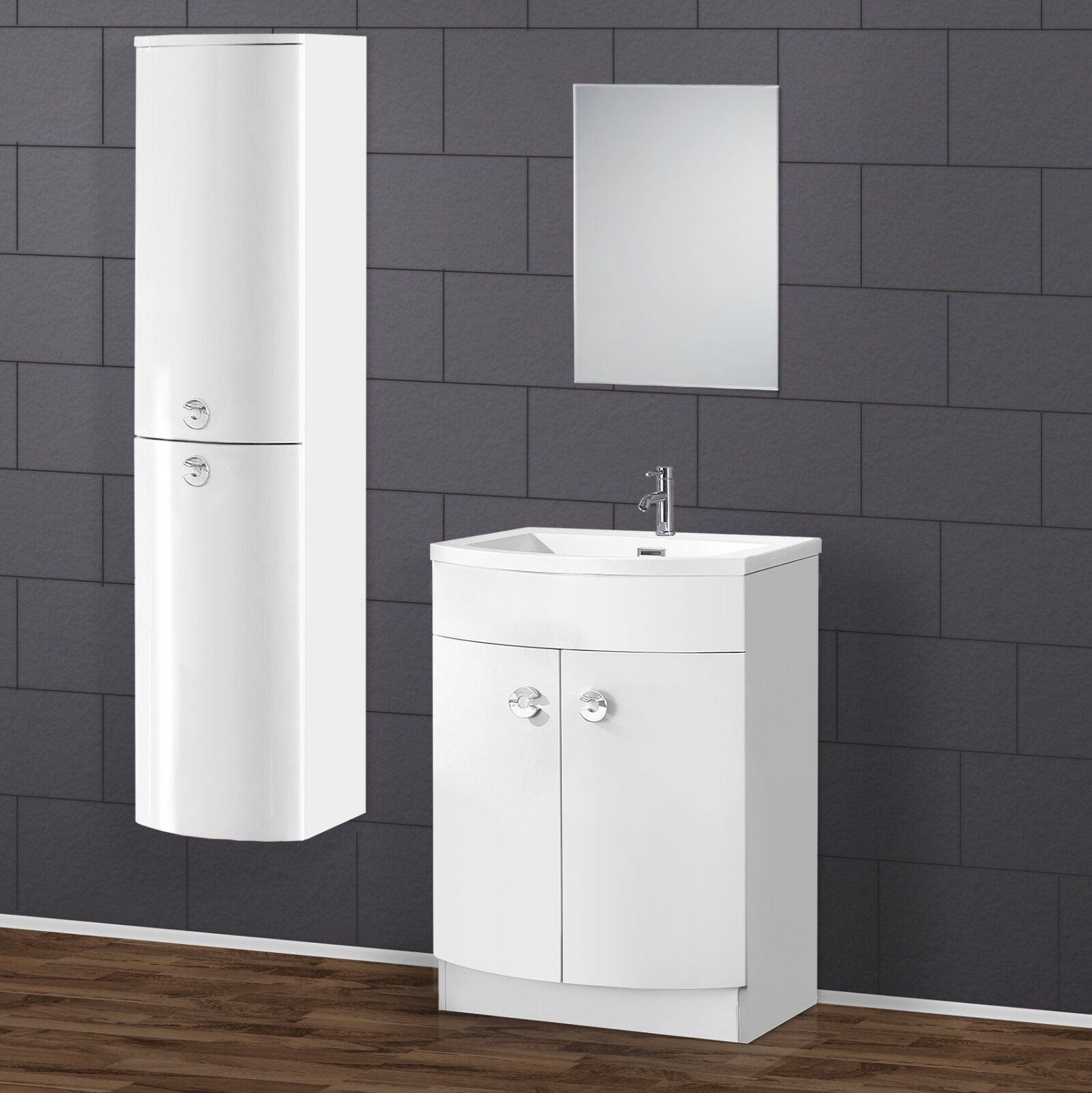 Dene Bathroom White Freestanding Basin Sink Vanity Unit and Wall Hung Cabinet