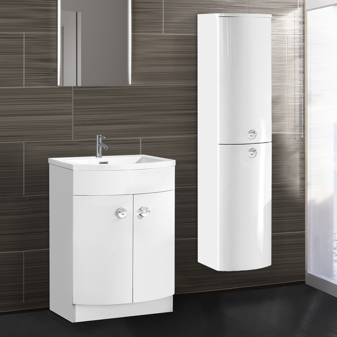 Dene Bathroom White Freestanding Basin Sink Vanity Unit and Wall Hung Cabinet