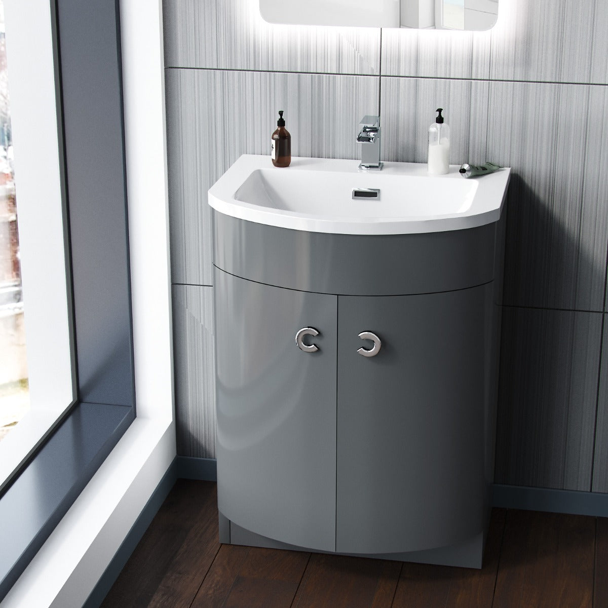 Dene Grey 600mm Vanity Basin Unit and Wall Storage Cabinet