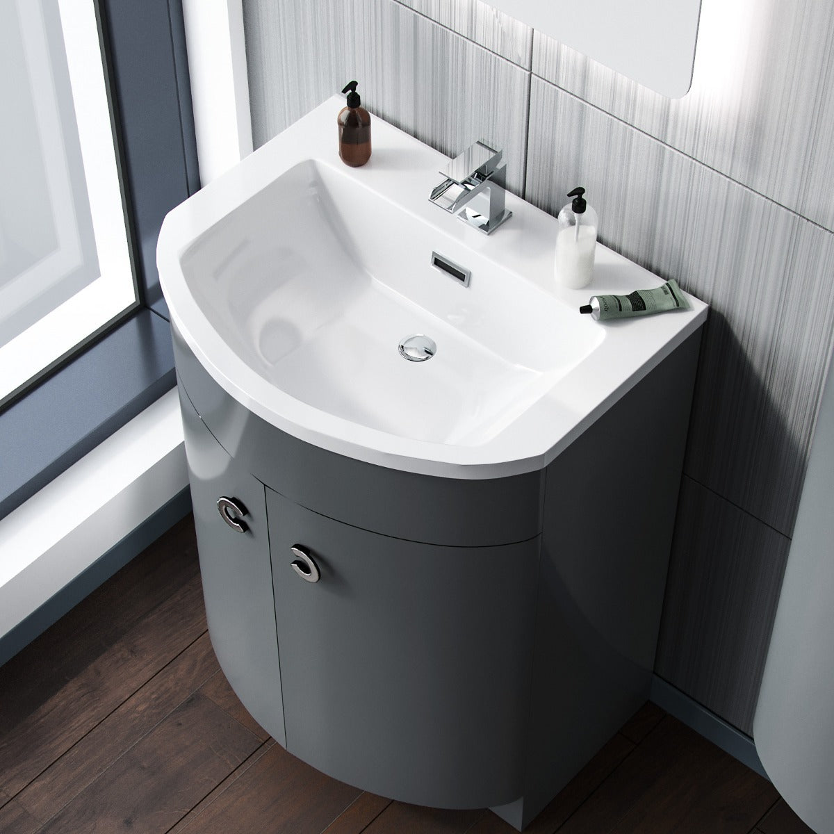 Dene Grey 600mm Vanity Basin Unit and Wall Storage Cabinet