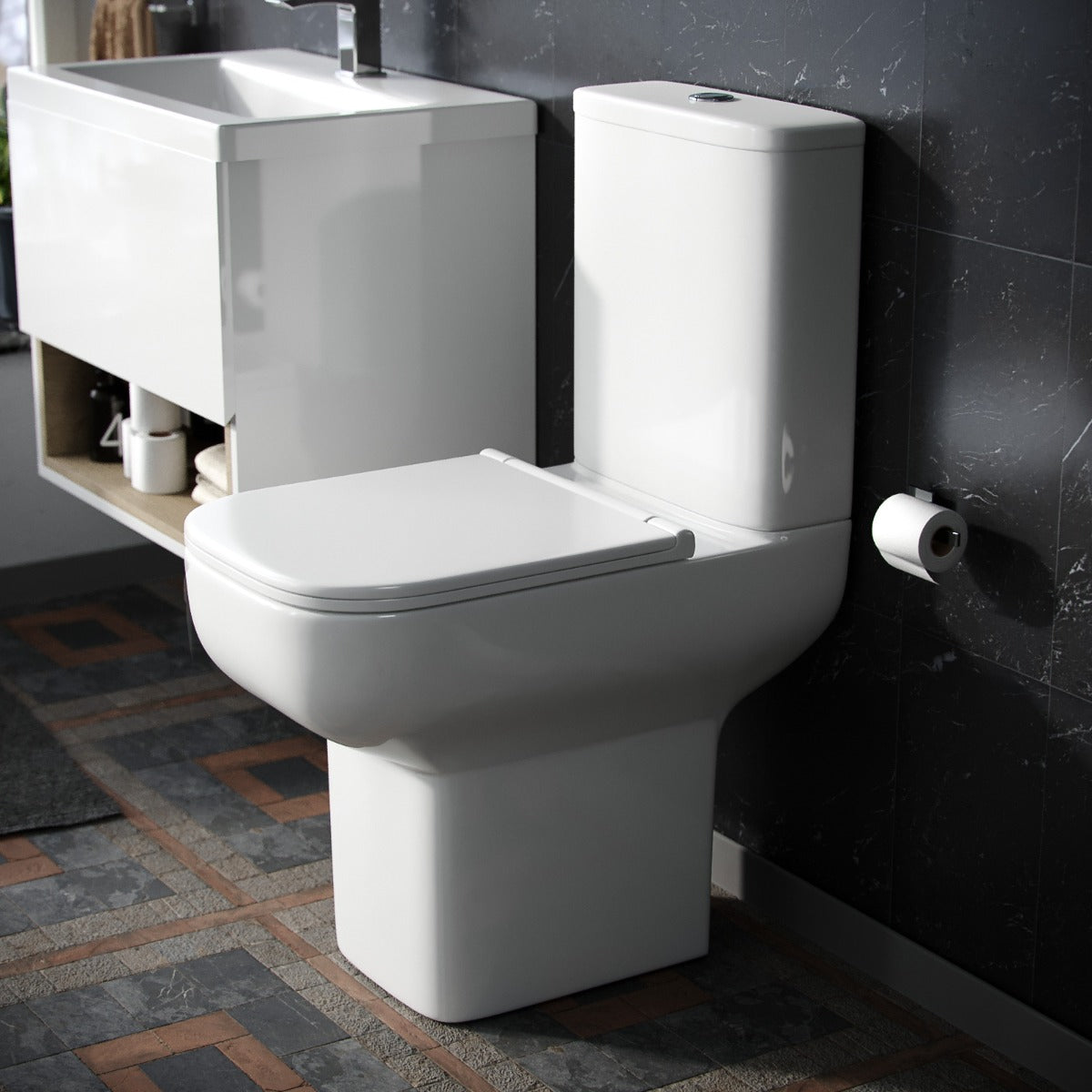 Louie Comfort Height Close Coupled Toilet Pan, Cistern & Soft Close Seat
