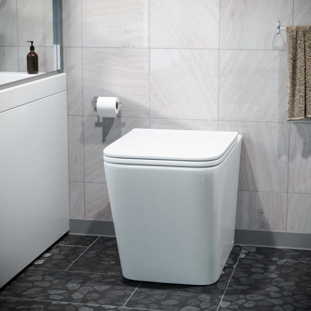 Square Rimless Back To Wall Toilet With UF Seat White