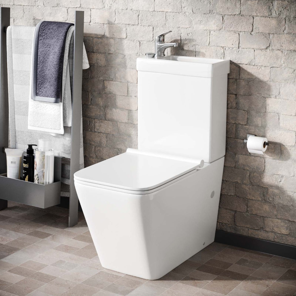 Nova 2 in 1 Combo Toilet and Basin Cloakroom Space Saver Unit and Basin Tap and Waste