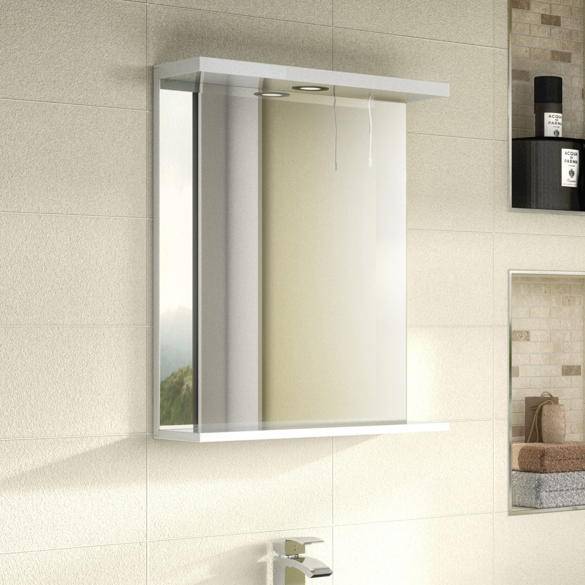 Ellen Premier Mayford Gloss White 650mm Mirror With Light Canopy