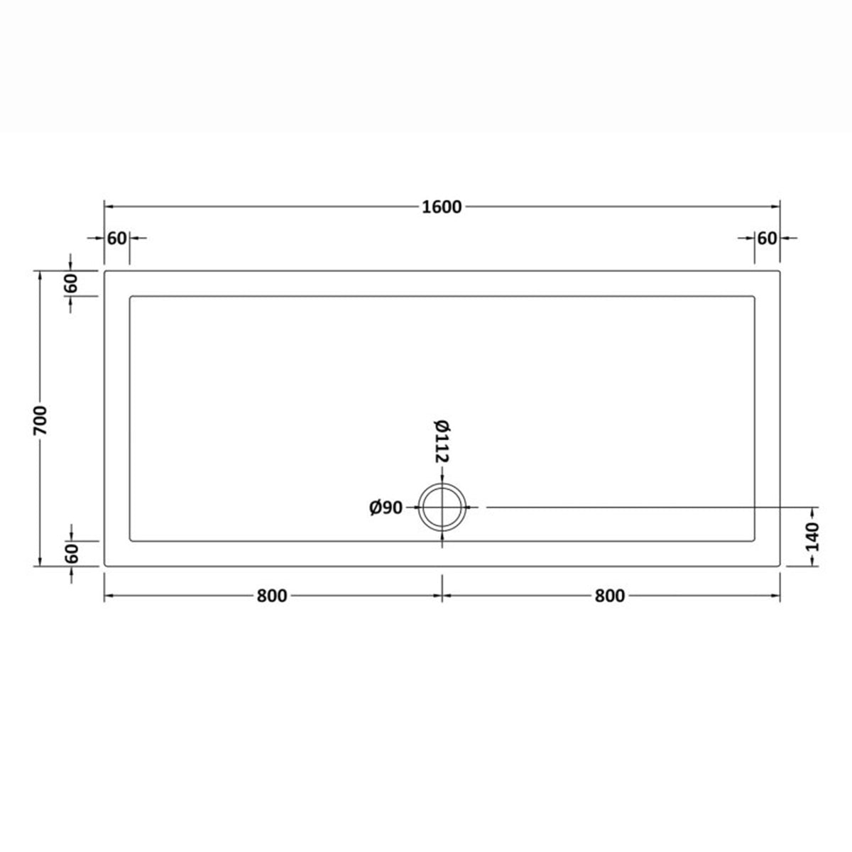 Slim 1600 x 700 Rectangular Stone Resin Shower Tray For Wetroom Enclosure