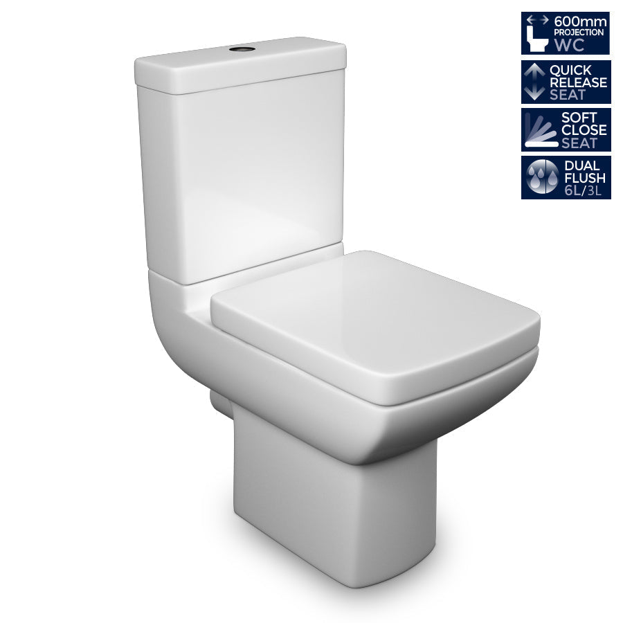 Neoman Modern Ceramic Toilet Pan, Dual Flush Cistern And Soft Close Seat