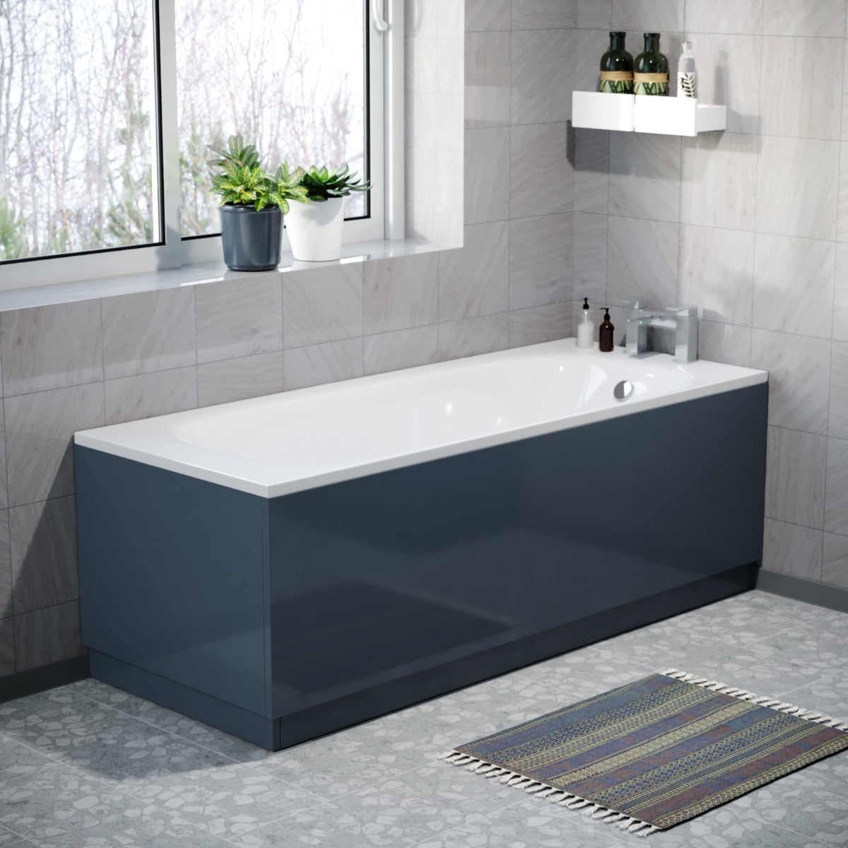 Modern 1800 mm Steel Grey Front Side Bath Panel Durable PVC + Plinth Gorge