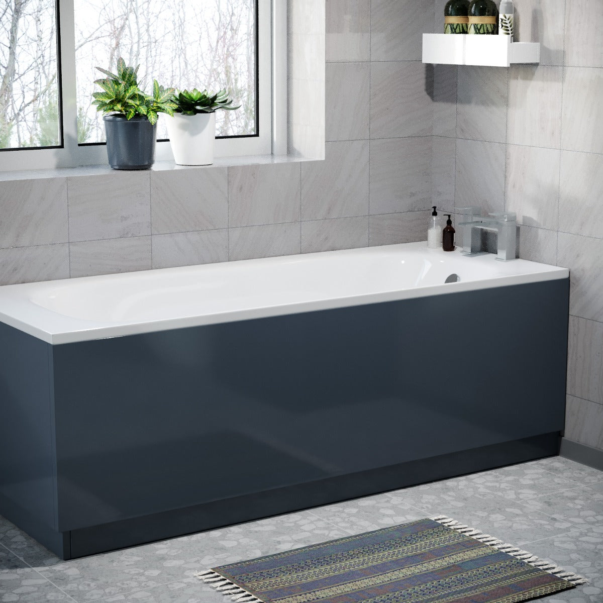 Modern 1800 mm Steel Grey Front Side Bath Panel Durable PVC + Plinth Gorge
