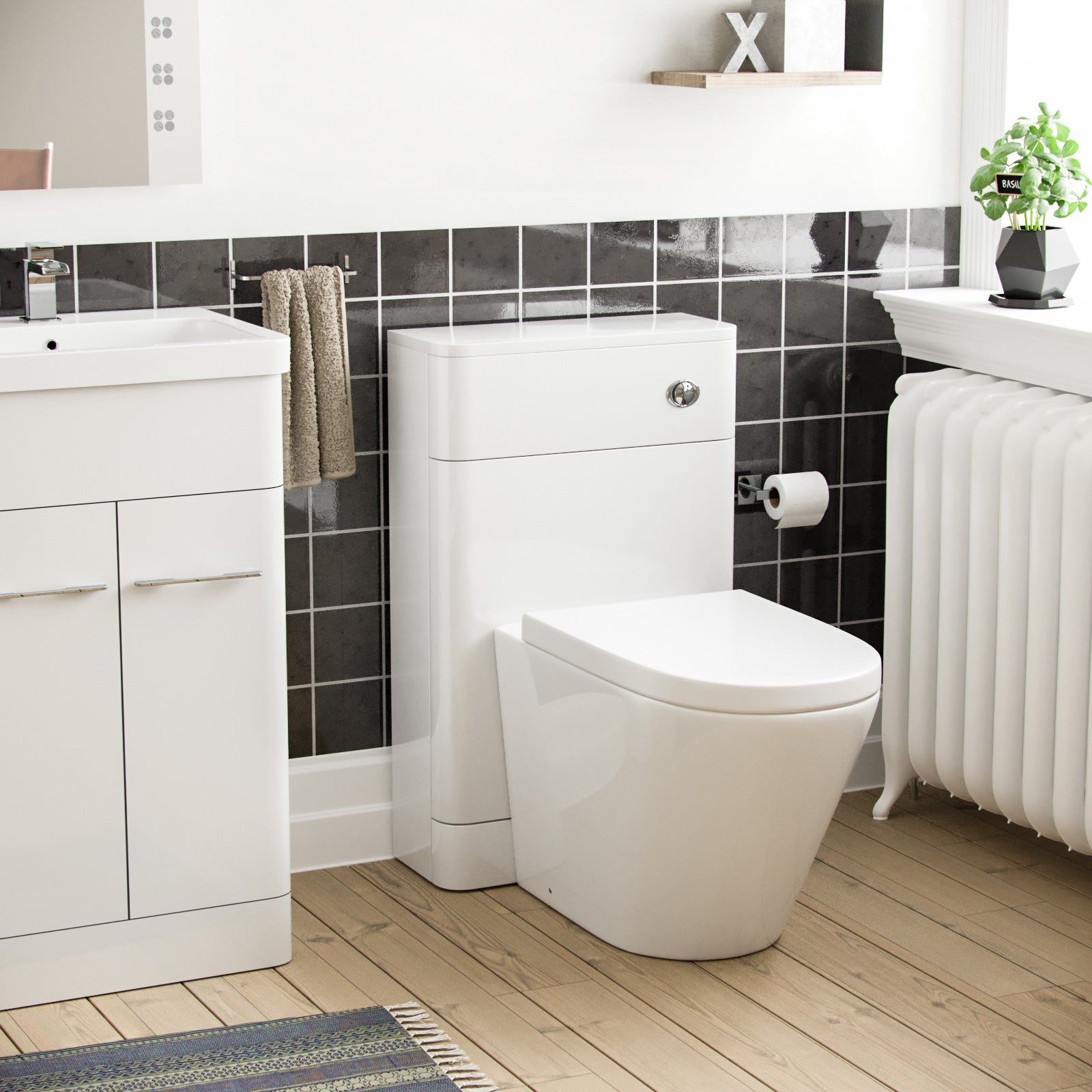 Afern White 500mm Vanity Basin WC Unit & Ellis Back to Wall Toilet