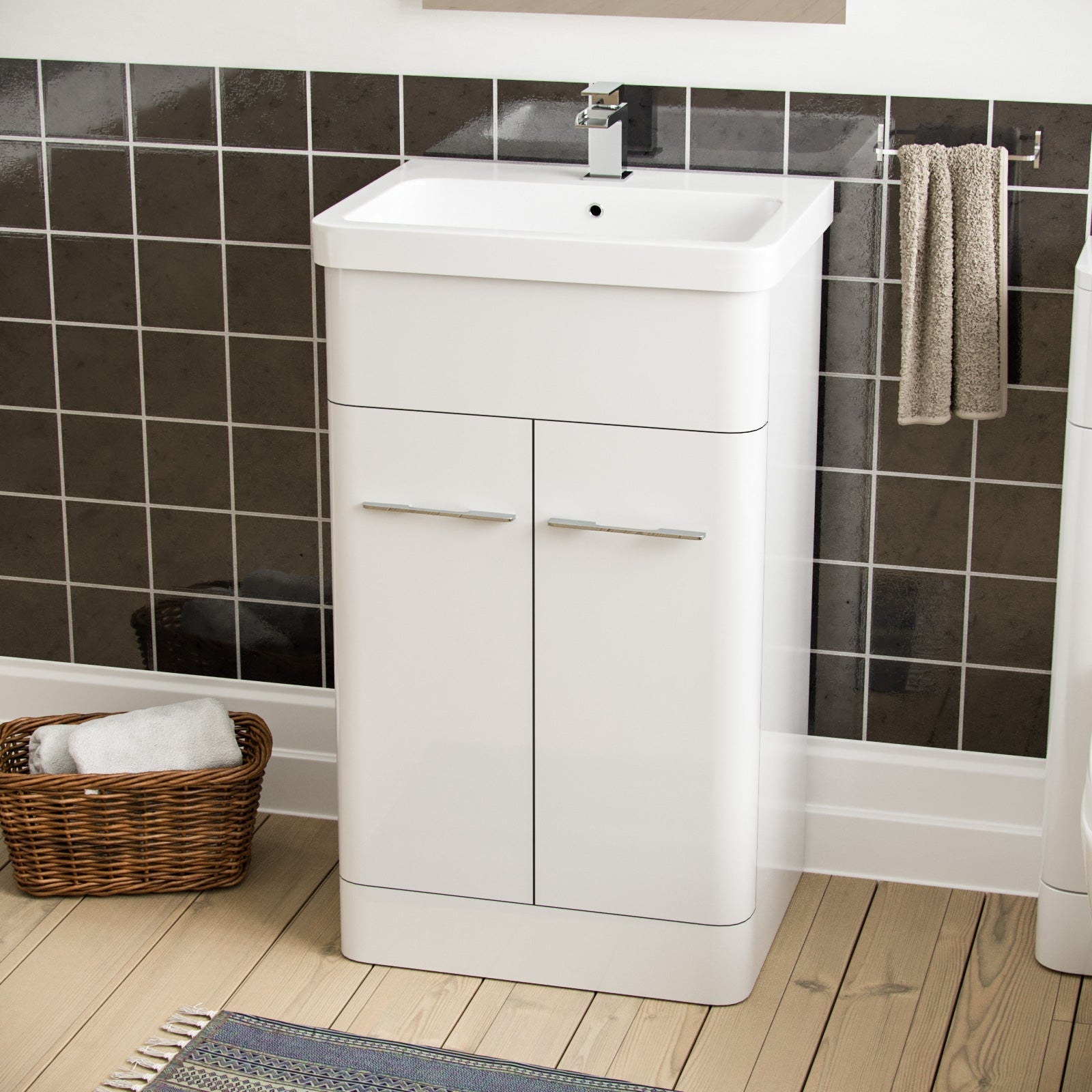 Afern White 500mm Vanity Basin WC Unit & Ellis Back to Wall Toilet