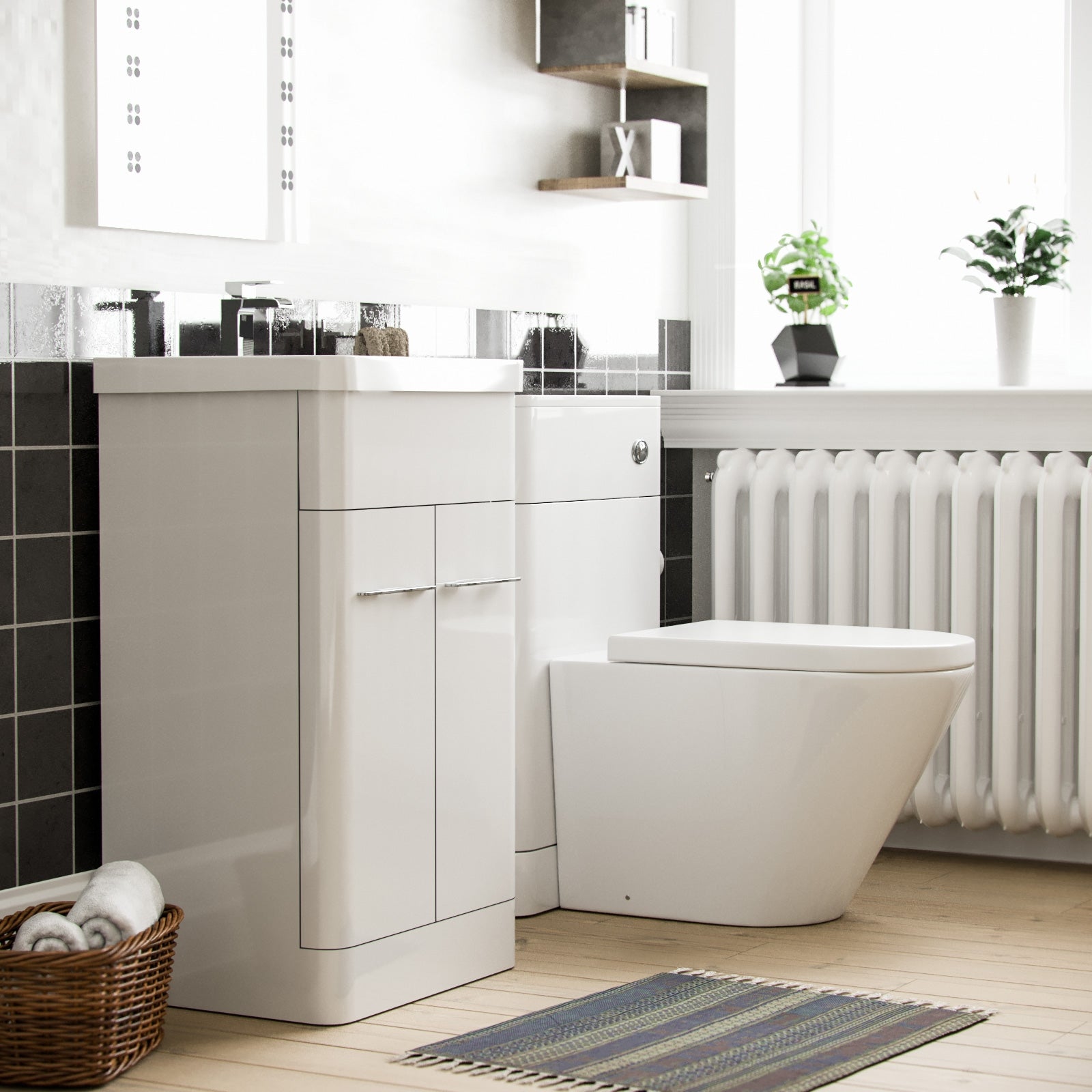 Afern White 500mm Vanity Basin WC Unit & Ellis Back to Wall Toilet